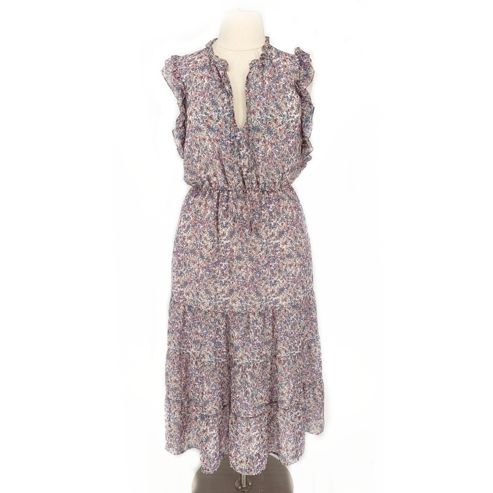 BB Dakota Floral Ruffle Midi Dress Pink Gray XXL western bohemian cottagecore